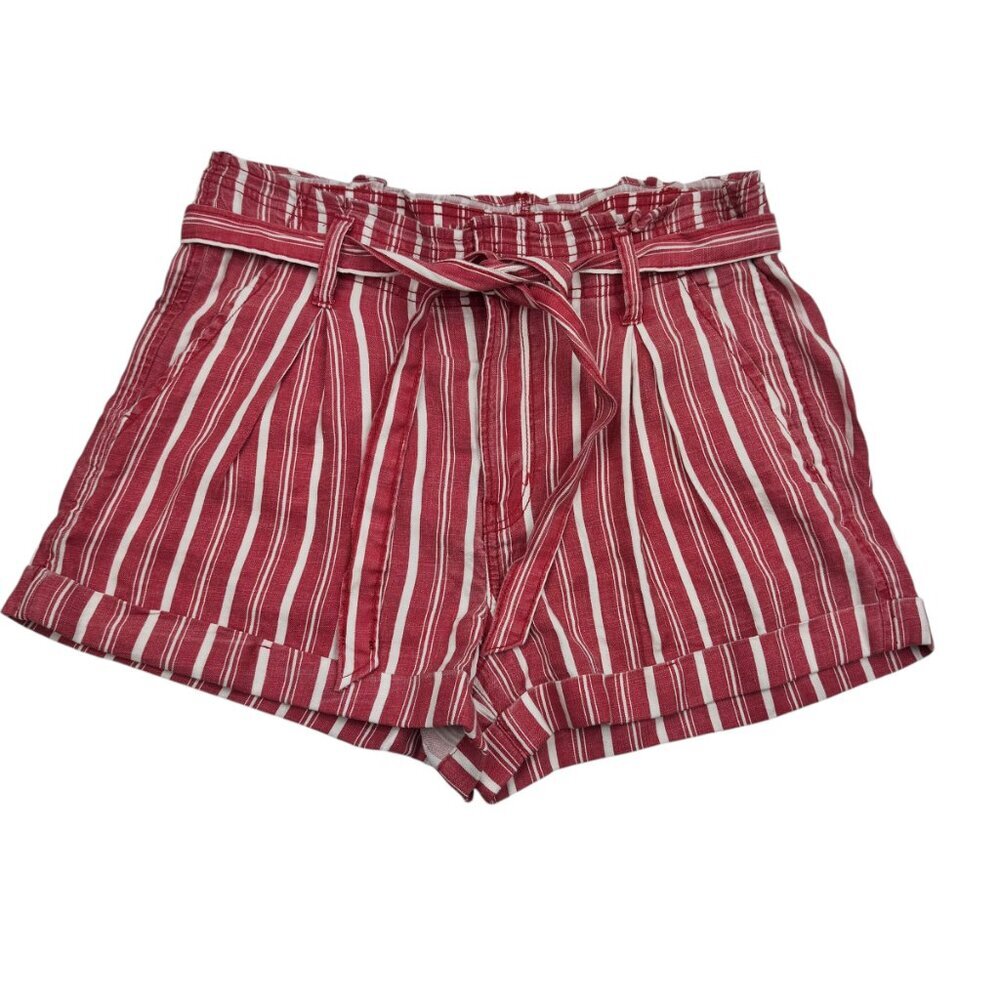 American Eagle Linen Blend Striped Paperbag Tie Waist Shorts Women's Size 10